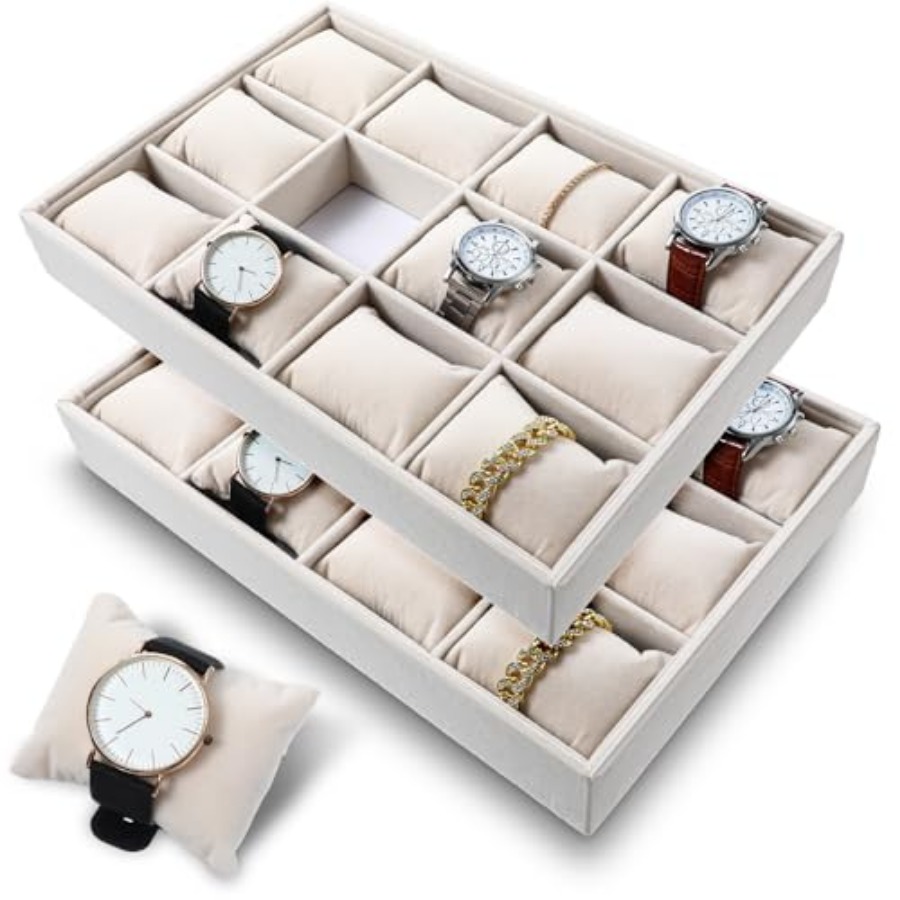 Jewelry Box Watches Bracelets - 2 Pcs Beige Velvet Jewelry Organizer