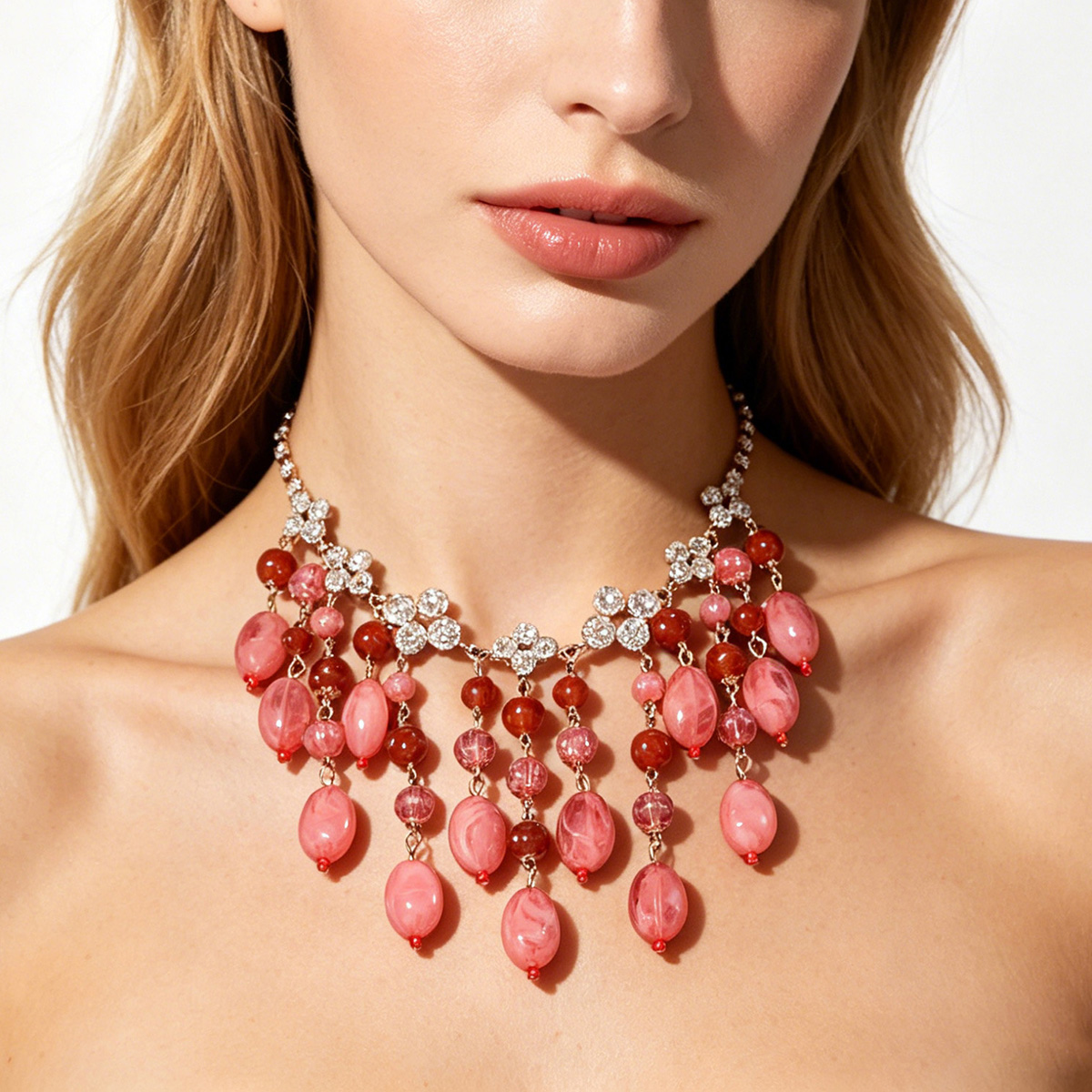 The Jewelry & Watches - Trendy Pink Red Teardrop Beaded Tassel