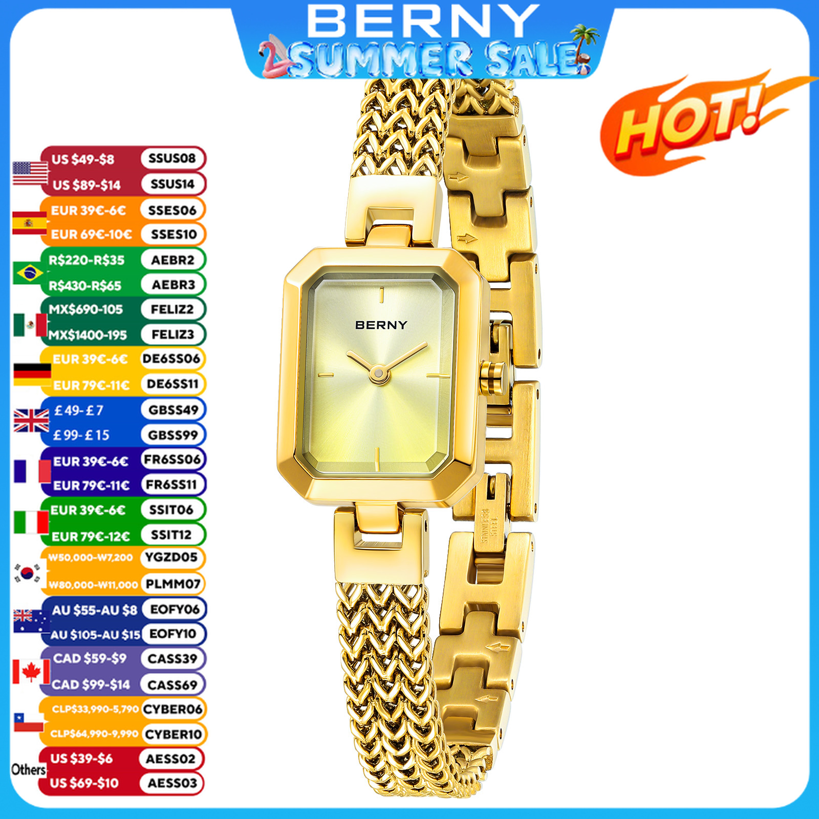 Mystery Jewelry Jar Watches - BERNY Gold Watch for Women Mini