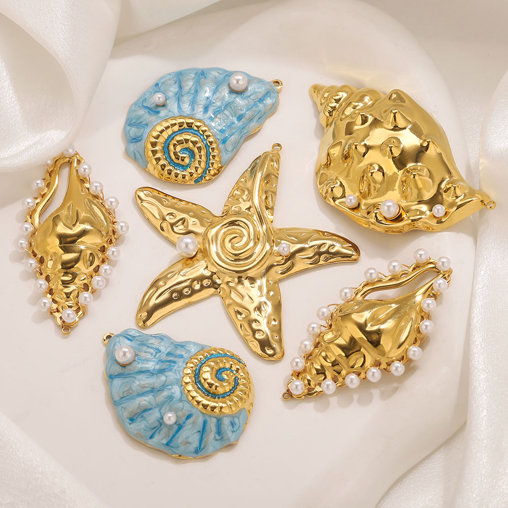 Pearl Stud Earrings - 1pcs Large Conch Starfish Shell Enamel