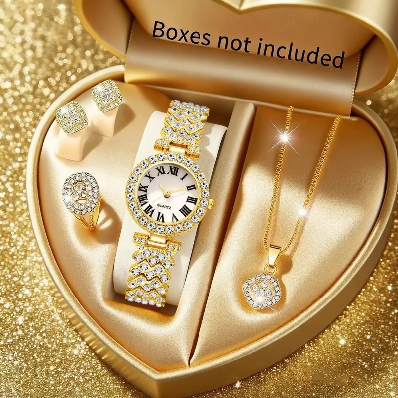 5PCS Luxury Rhinestone Women's - Jewelry Box Watches Bracelets のレビューと価格