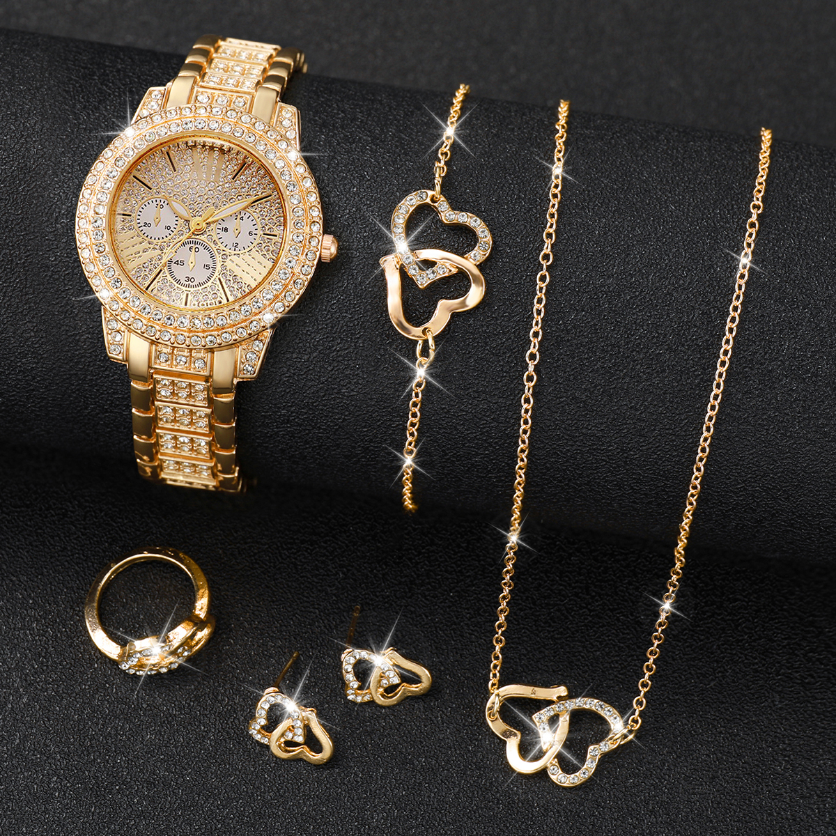 6PCS Luxury Rhinestone Women W - Jewelry Box Watches Bracelets のレビューと価格