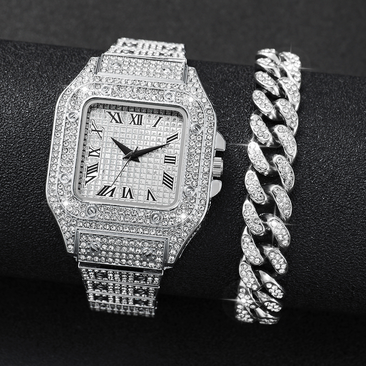 2PCS Iced Out Square Watch & C - Mystery Jewelry Jar Watches のレビューと価格