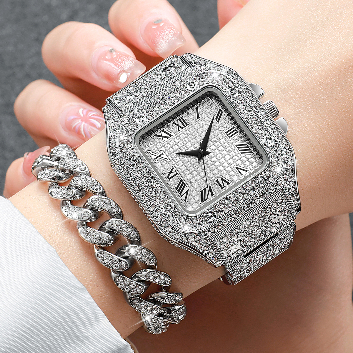 2PCS Iced Out Square Watch & C - Mystery Jewelry Jar Watches のレビューと価格