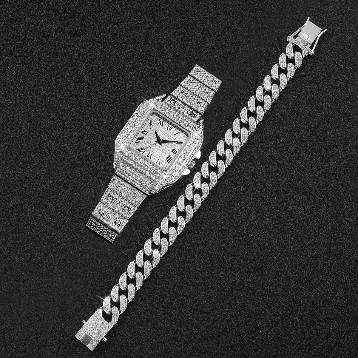 2PCS Iced Out Square Watch & C - Mystery Jewelry Jar Watches のレビューと価格