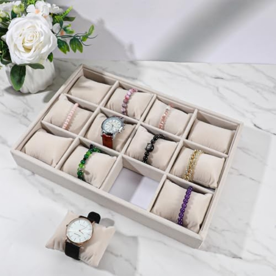 2 Pcs Beige Velvet Jewelry Org - Jewelry Box Watches Bracelets のレビューと価格