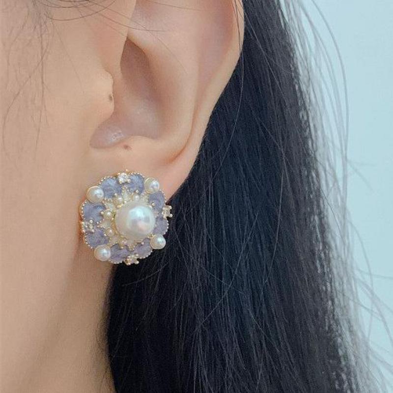 925 Silver Needle Vintage Purp - Pearl Stud Earrings のレビューと価格