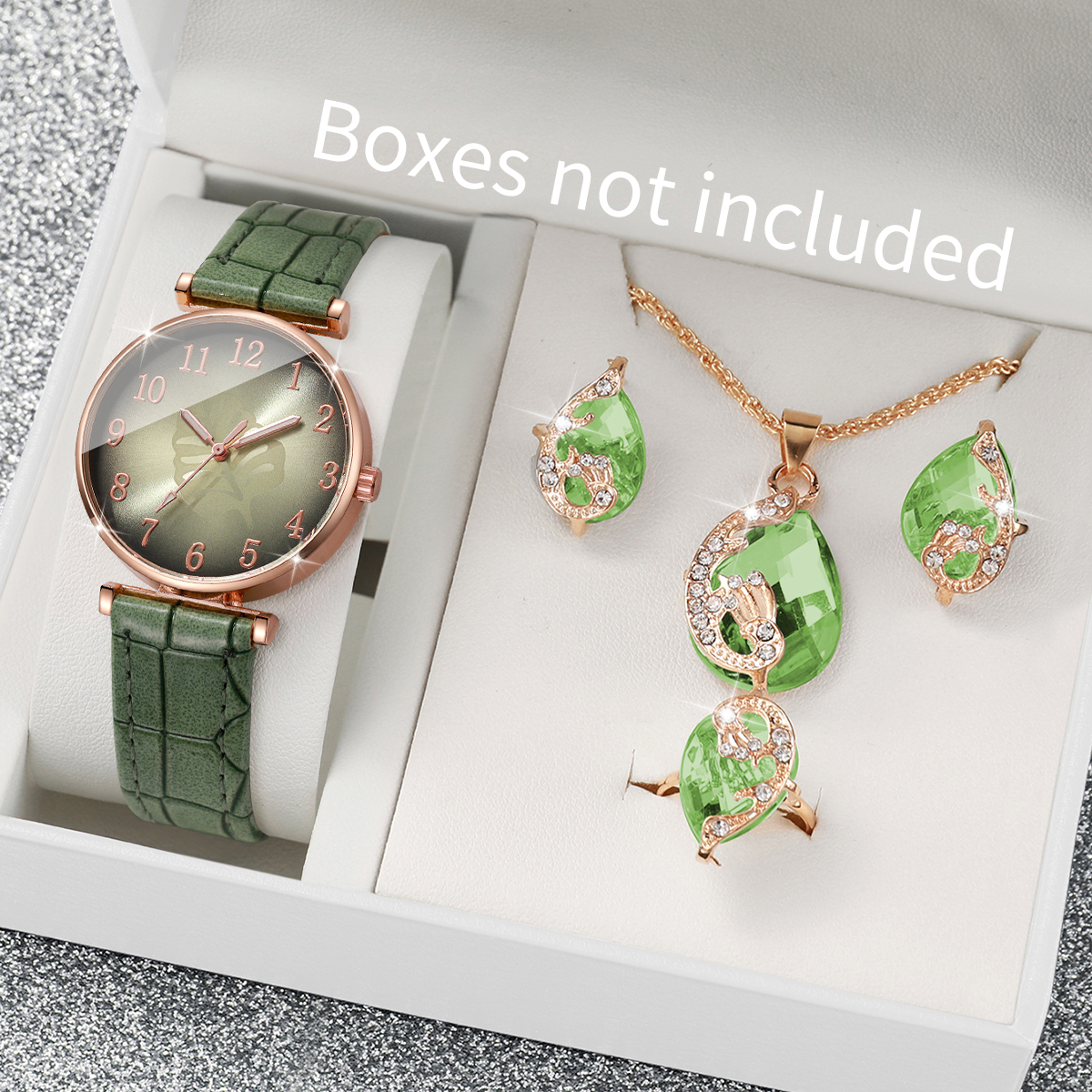 5PCS Fashion Leaf  Dial Women  - Jewelry Box Watches Bracelets のレビューと価格