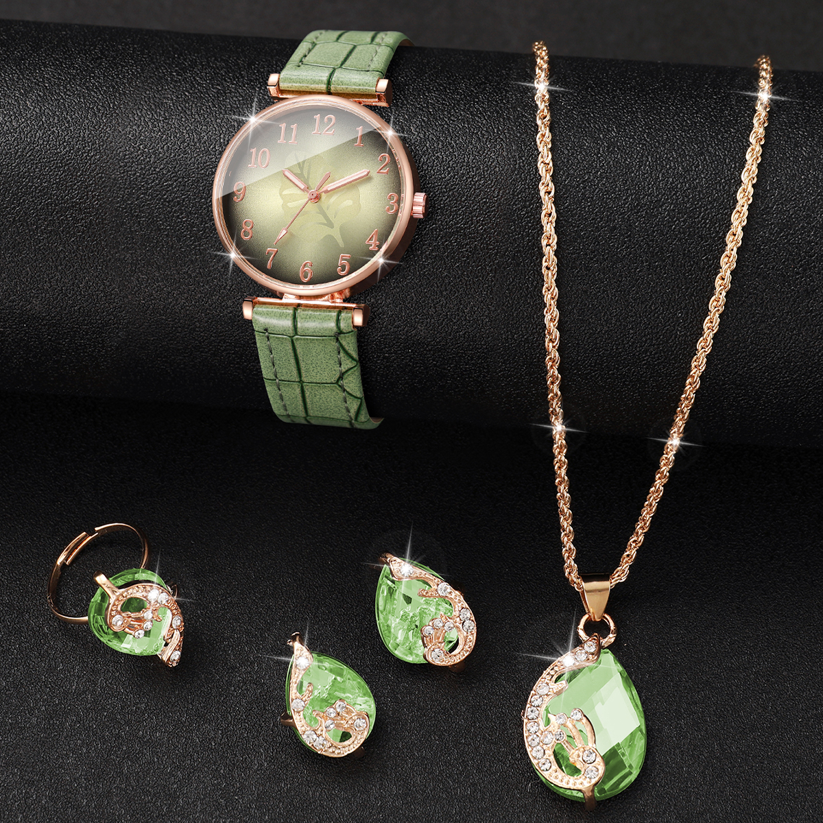 5PCS Fashion Leaf  Dial Women  - Jewelry Box Watches Bracelets のレビューと価格