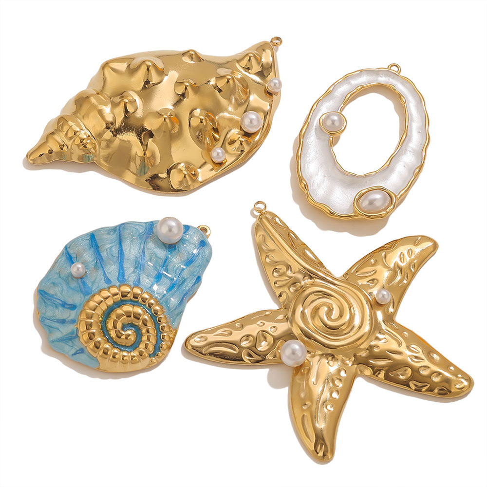 1pcs Large Conch Starfish Shel - Pearl Stud Earrings のレビューと価格