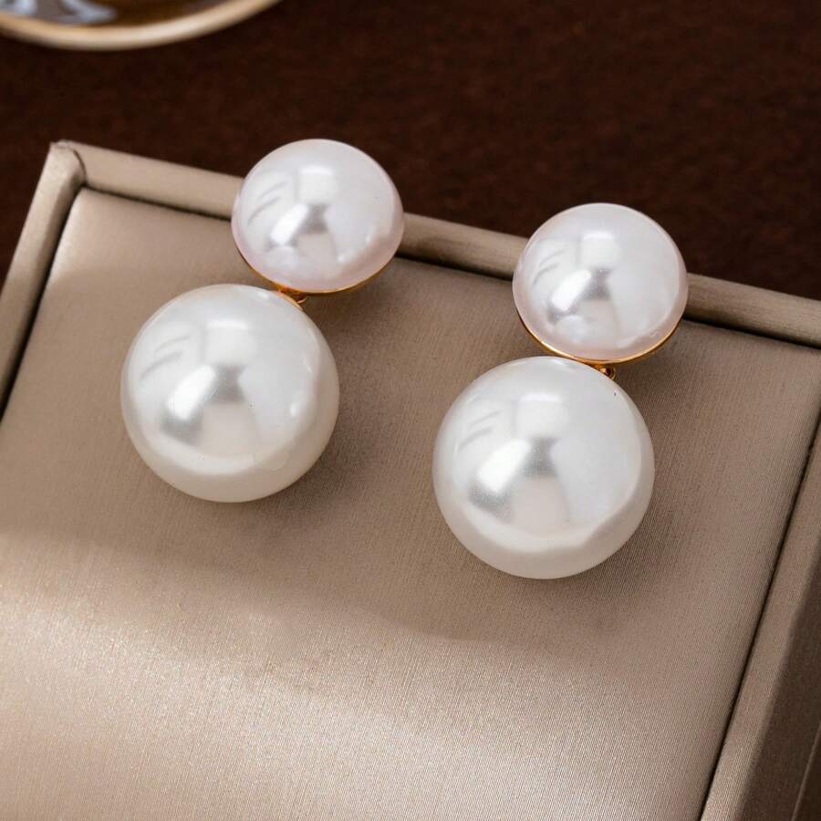 New Fashion Large Pearl Stud E - Pearl Stud Earrings のレビューと価格
