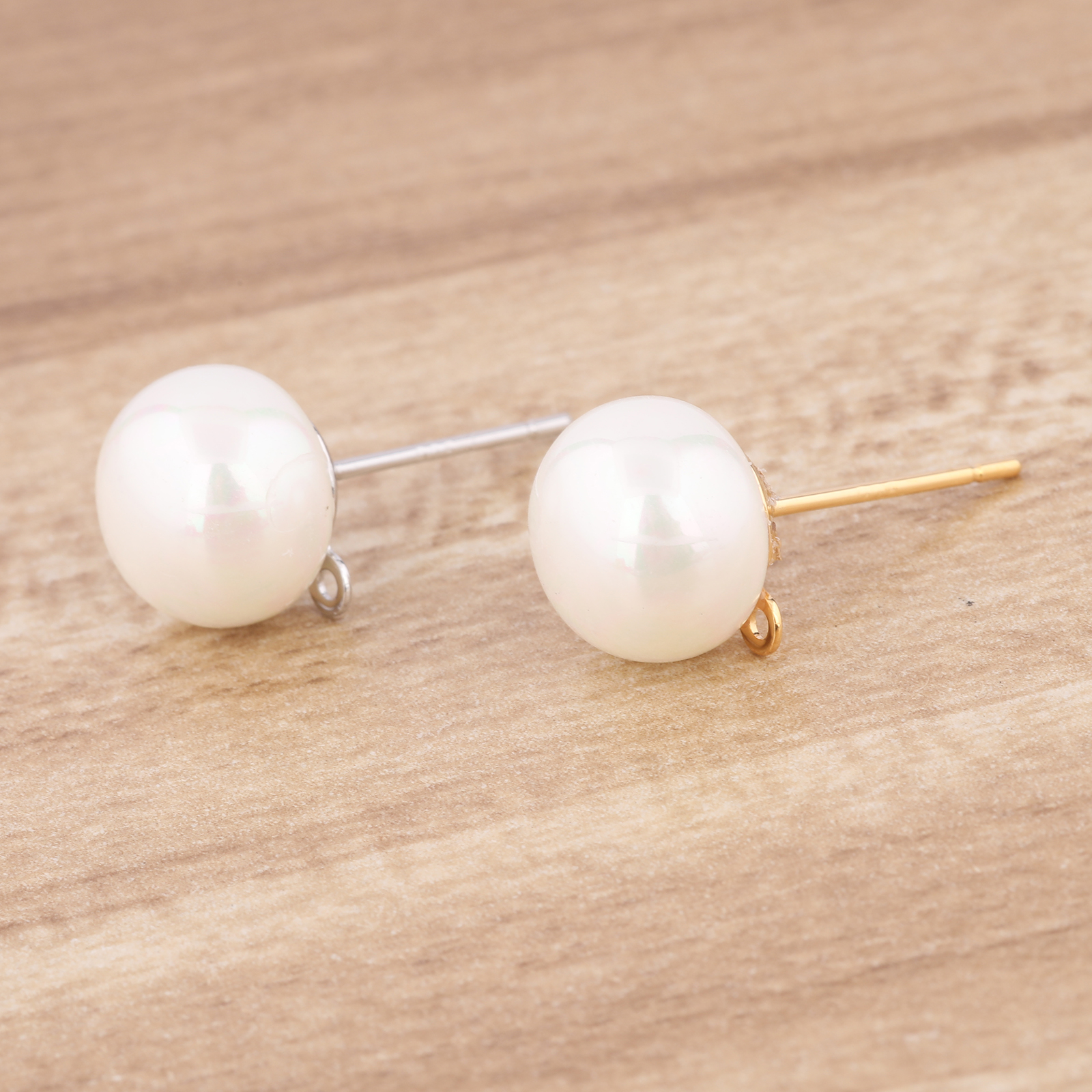 10pcs Copper White K Gold Plat - Pearl Stud Earrings のレビューと価格